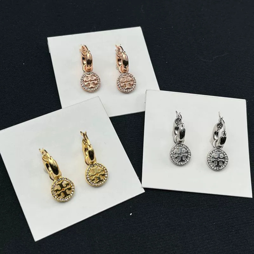 Tory Burch Full Diamond Studded Double Circle Detachable Pendant Earrings